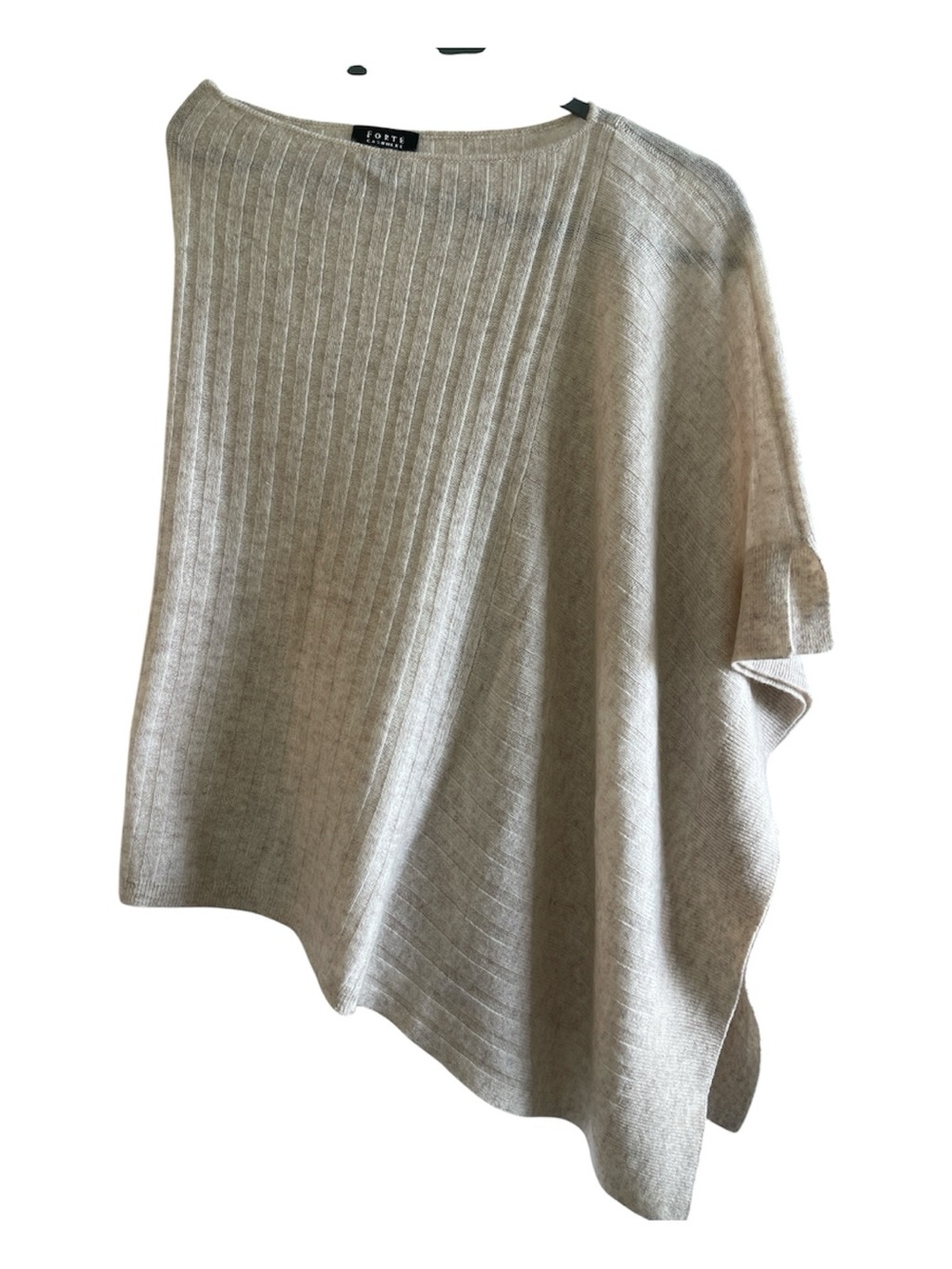 Forte Cashmere Neutral Beige Ribbed Poncho Sweater NWOT OS